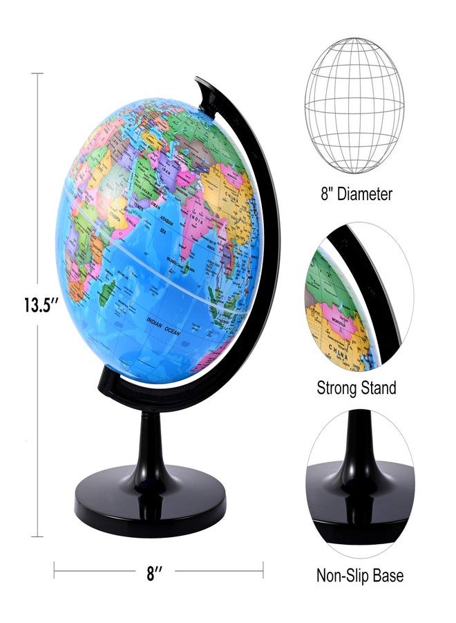 Wizdar 8'' World Globe for Kids Learning, DIY Assemble Educational Rotating World Map Globes Large Size Decorative Earth Children Globe for Classroom Geography Teaching, Desk and Office Decoration - Image 2